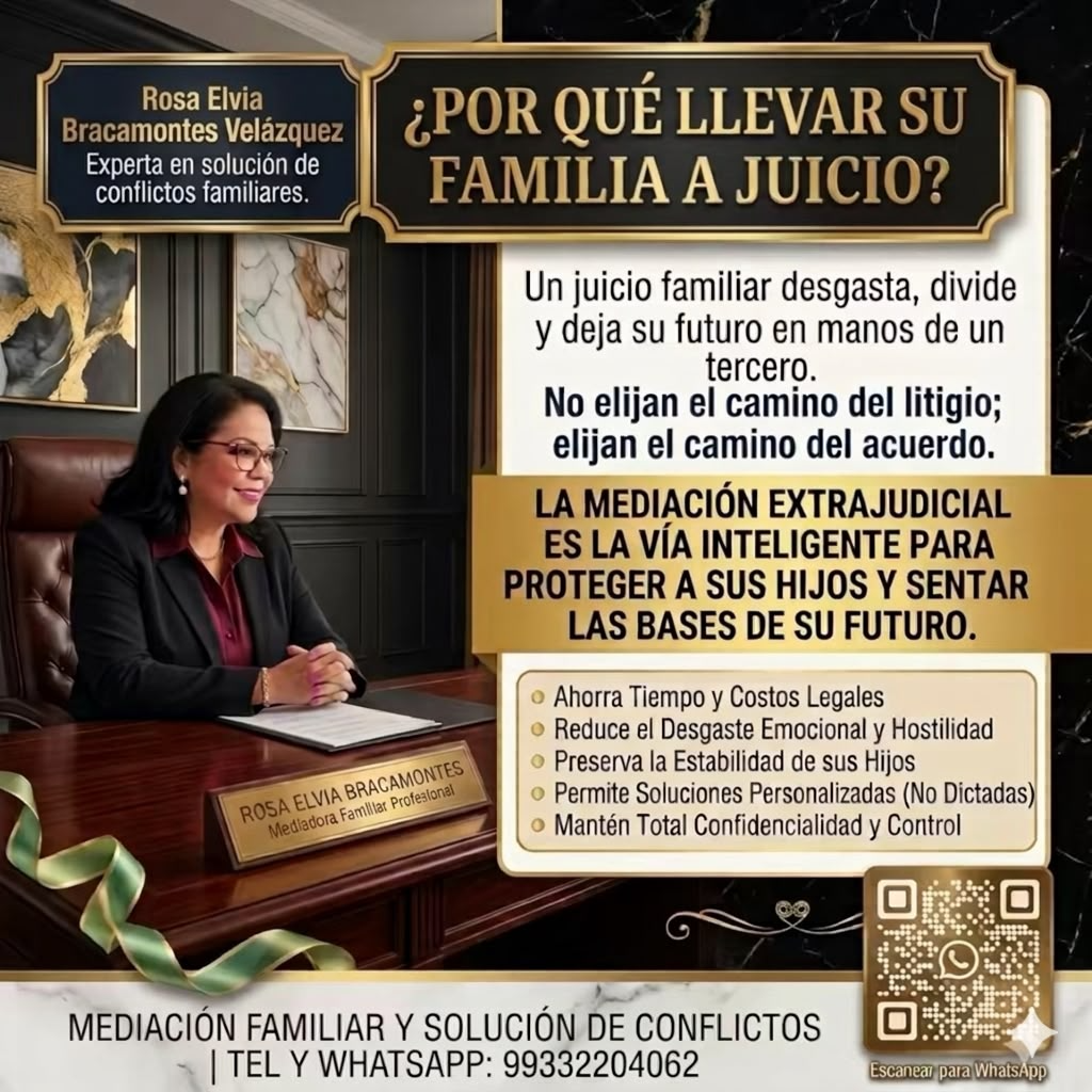 Información sobre mediación familiar y solución de conflictos de Rosa Elvia Bracamontes